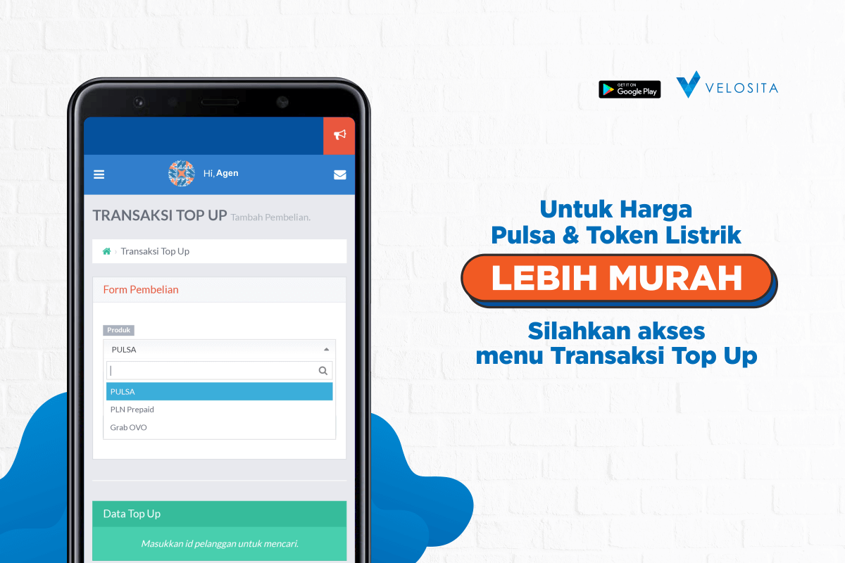 Menu Transaksi Top Up untuk Harga Pulsa & Token Listrik yang lebih Murah
